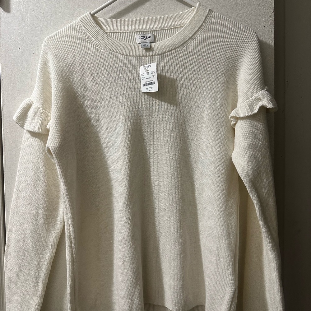 J.Crew Cream Ruffle Sleeve Sweater